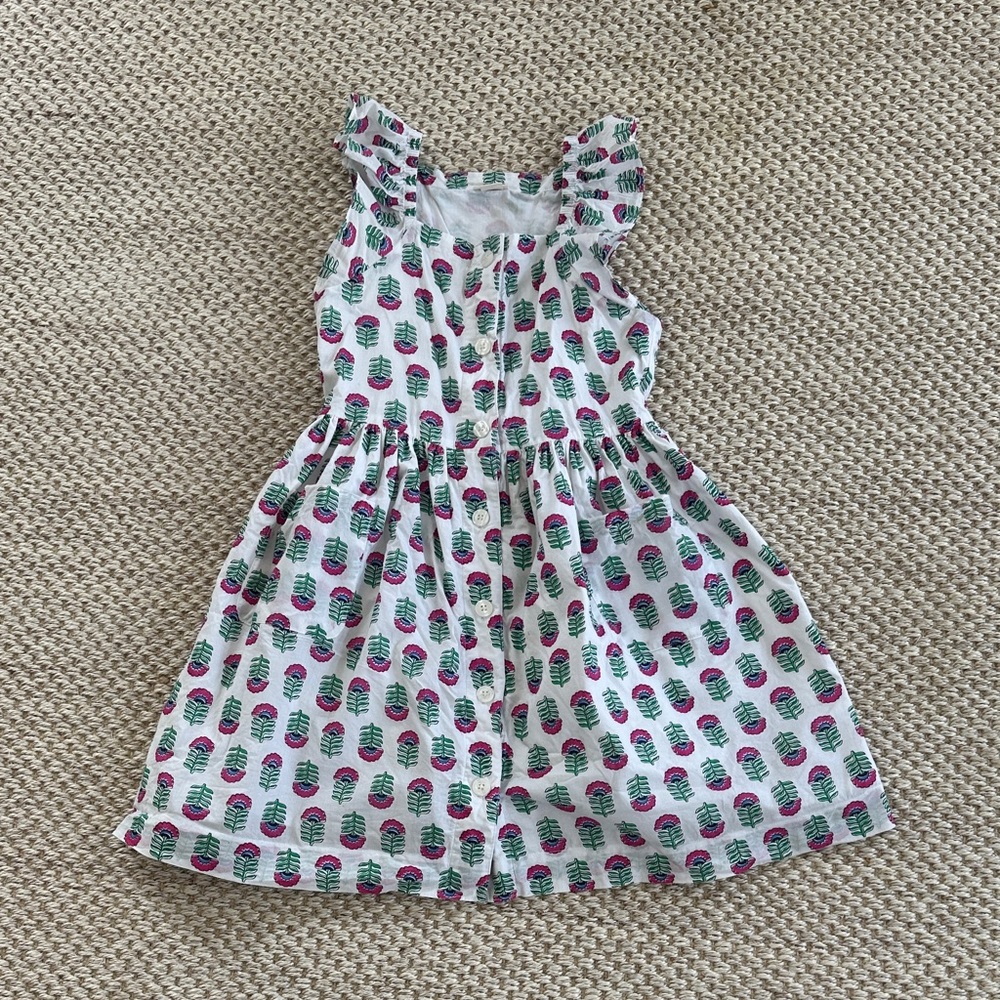 Crewcuts White Dress with Pink and Green Floral Print
